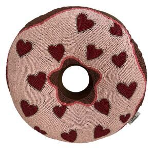 Love Letters Beaded Donut Throw Pillow Decoration Hearts Viral Valentines Pink